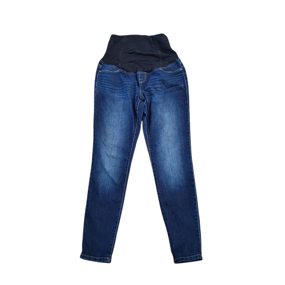 Isabel maternity blue denim pockets full panel stretch skinny jeans 2/26R